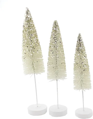 Vista 2 de Bethany Lowe Designs LC9576 Platinum Glitter - Juego de 3 cepillos para botellas, diseño de árboles