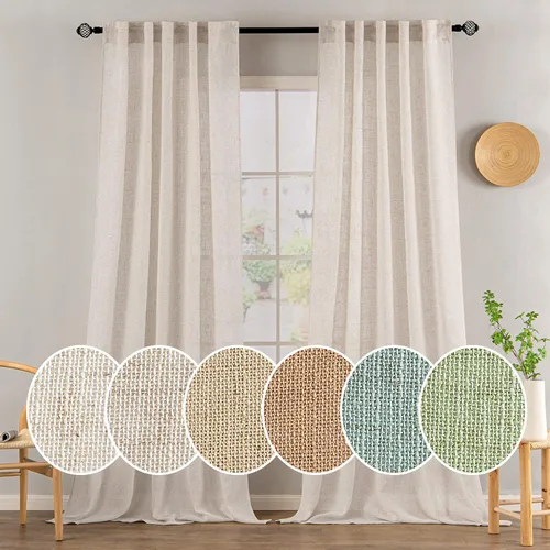 Vista 115 de MIULEE - Cortinas semitraslúcidas suaves y gruesas con textura de lino para cocina y ventana de baño, con trabilla trasera y bolsillo para Blanco