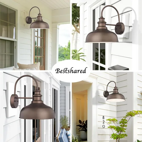 Vista 8 de Bestshared Luz de granero para exteriores, enchufe E26, luces de pared para exteriores, resistente a la intemperie, iluminación exterior industrial