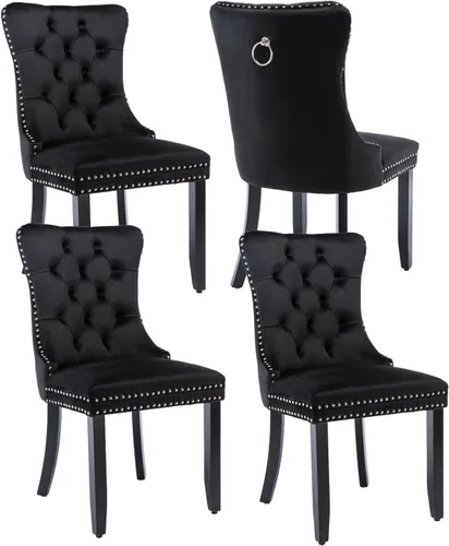 Vista 100 de Juego de 2 sillas de comedor de terciopelo beige, modernas sillas de cocina tapizadas