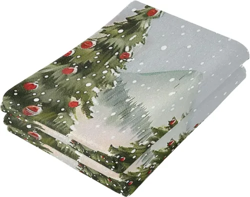 Vista 4 de Pfrewn Juego de 2 toallas de mano con diseño de muñeco de nieve de camión rojo de Navidad, 16 x 30 pulgadas, suaves, absorbentes, pequeñas toallas