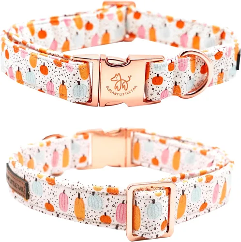 Vista 4 de Elegant little tail Collar de perro de Halloween, collares de perro de otoño naranja calabaza collar de mascota festivo collar de corbatín