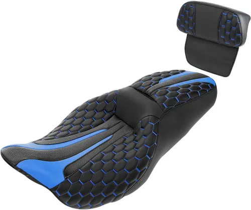 Vista 11 de Asiento de conductor, pasajero y piloto - SLMOTO Asiento de motocicleta de una pieza para 2 personas, compatible con Harley Touring Road King CVO