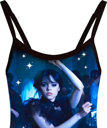 Vista 3 de Tik US Wednesday Addams - Vestido de traje de baño para niñas, traje de baño de princesa negro, disfraz gráfico, traje de baño, regalo de fiesta
