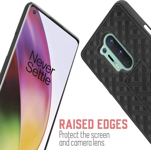 Vista 4 de Funda con clip para cinturón de OnePlus 8 PRO con protección de vidrio templado para cinturón [Kickstand] 2 en 1 funda rígida delgada con funda
