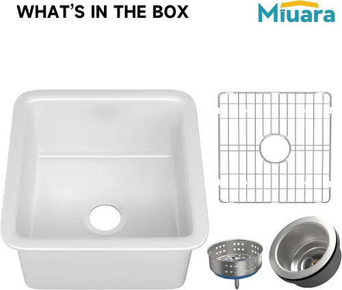 Vista 9 de Miuara Fregadero de barra de montaje inferior blanco de 18 pulgadas - Fregadero de cocina pequeño de montaje superior empotrable de 18"x18"x9