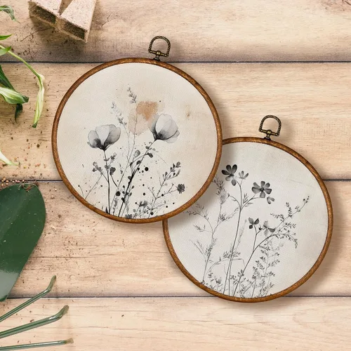Vista 4 de KSDUT Arte de pared floral vintage de mediados de siglo, arte de pared botánico neutro para pared, lienzo para colgar, paisaje retro, flores