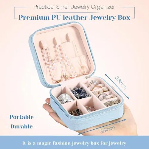 Vista 3 de Hicarer 4 cajas pequeñas de joyería de viaje de piel sintética organizador de joyas portátil de viaje para anillos aretes collar para niñas y mujeres