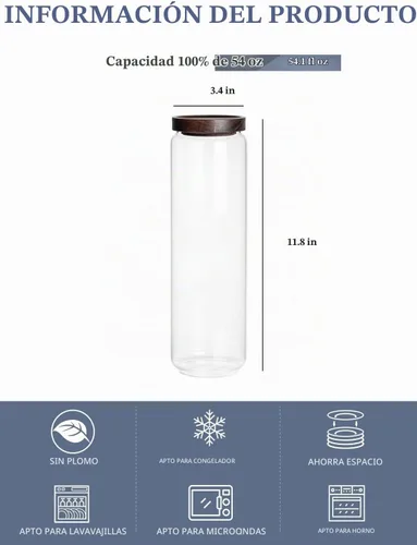 Vista 2 de Kanwone Juego de 3 recipientes herméticos para almacenamiento de alimentos, recipientes de almacenamiento de vidrio de 54 onzas con tapas de bambú