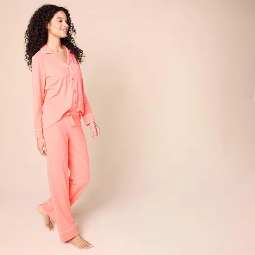 Vista 2 de Tienda Essentials - Pijama de modal de algodón para mujer, conjunto de camisa de manga larga y pantalones largos
