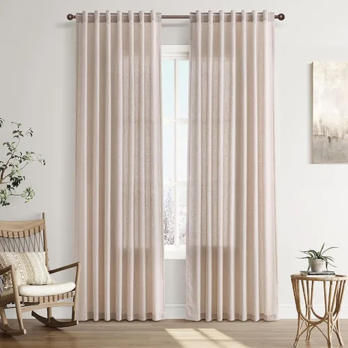 Vista 60 de Joywell - Cortinas de lino de 96 pulgadas de largo para sala de estar Natural