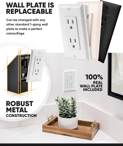 Vista 6 de Elder Welder® Caja fuerte de pared oculta con toma eléctrica Placa de pared 100% real incluida Fácil de instalar Caja fuerte oculta