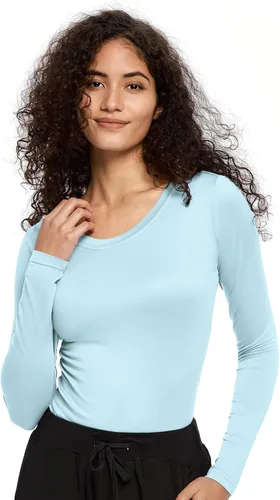 Vista 24 de COZYFIT Underscrub de manga larga para mujer - Blusas de uniforme para enfermeras con cuello redondo y tela suave Blanco