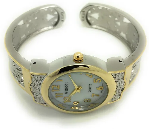 Vista 3 de Señoras elegante brazalete de metal brazalete reloj de moda esfera de perlas