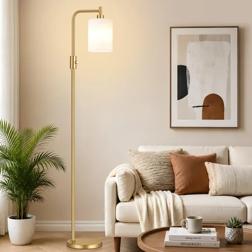 Vista 8 de 【Actualizada】Lámpara de pie regulable para sala de estar con pantalla de vidrio, lámpara de pie industrial moderna negra con bombilla LED de 900LM