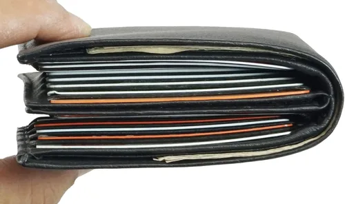 Vista 4 de Bullz Cartera europea hipster para hombre, gruesa, grande, plegable, 20 tarjetas y 2 ventanas de identificación, color negro, talla única, Negro
