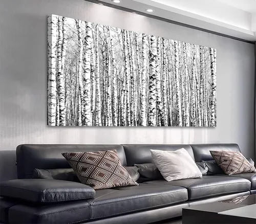Vista 9 de Lienzo de bosque verde para pared, decoración de sala de estar, árboles grandes, imagen de naturaleza, lienzo moderno y grande, arte de madera