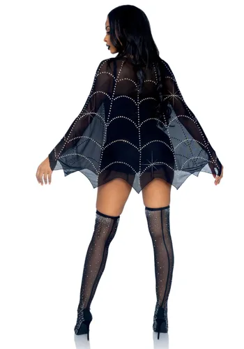 Vista 4 de Poncho Transparente con Telaraña y Rhinestones Multicolor