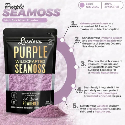 Vista 5 de Luscious Purple - Polvo de musgo marino silvestre de 3 onzas Santa Lucía 100% orgánico polvo de superalimento de musgo marino Apoya la salud