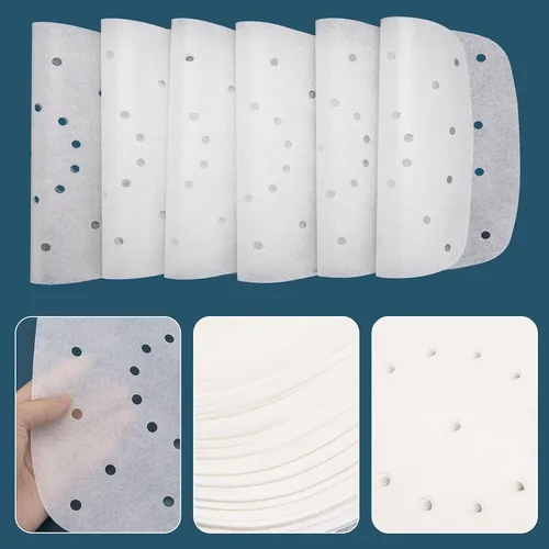 Vista 7 de 200 piezas de papel pergamino desechable para freidora de aire de 8.5 pulgadas, perforado premium para freidora de aire, vaporera, sartenes, sin