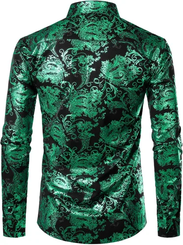 Vista 2 de ZEROYAA - Camisa de lujo para hombre con estampado de cachemira brillante elegante y ajustada con botones