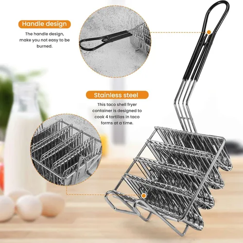 Vista 2 de Cesta para freidora de tacos, freidora de tacos, con capacidad para 4 conchas, cesta con soporte para tacos con mango de agarre