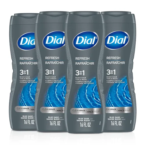 Vista 12 de Dial Men 2 en 1 Jabón para cuerpo y cara, Carbón Activado, 16 fl oz, paquete de 4, Jabón exfoliante suave para cuerpo con tecnología de enjuague