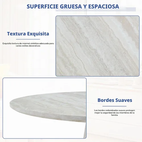 Vista 5 de Mesa de comedor redonda de 45 pulgadas, mesa de comedor redonda con pedestal para 4 One-Piece Round Tabletop, Faux Marble-Look, Stable Pedestal