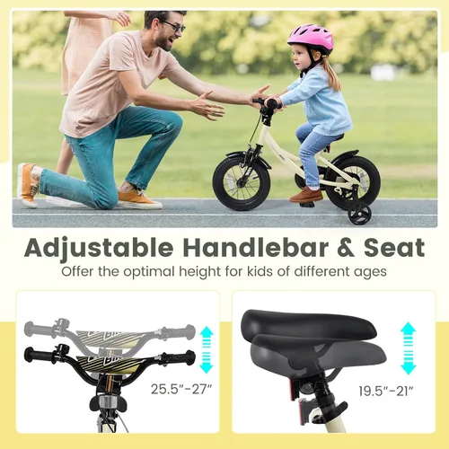 Vista 3 de BABY JOY Bicicleta para niños, bicicleta deportiva de 12 a 18 pulgadas con ruedas de entrenamiento extraíbles, asiento y manubrio ajustables, freno