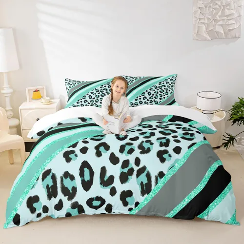 Vista 11 de Juego de funda de edredón para niños con estampado de leopardo, tamaño individual, juego de ropa de cama de moda de piel de guepardo abstracto