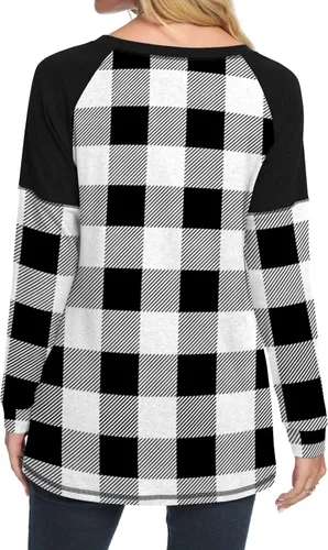 Vista 2 de AYIFU Blusa de manga larga para mujer con bloque de color, casual, holgada