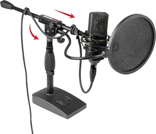 Vista 23 de Gator Frameworks - Soporte de micrófono de base corta y pesada con brazo telescópico y contrapeso de 2.5 libras, ideal para escritorio, grabación
