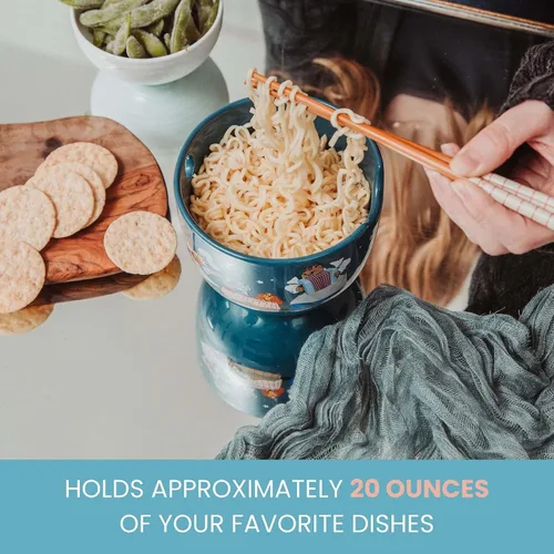 Vista 5 de Disney Lady And The Tramp Serenade - Juego de vajilla de cerámica para ramen, incluye cuenco de fideos de 20 onzas y palillos de madera