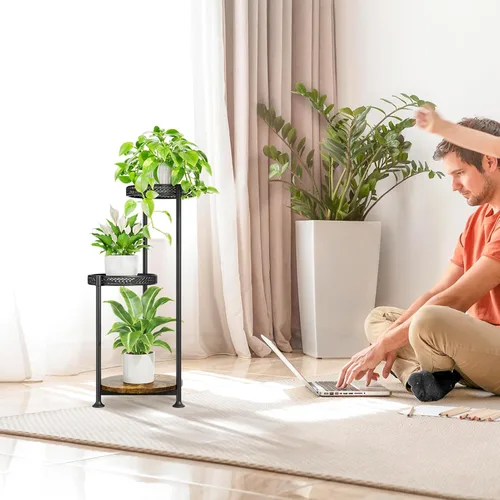 Vista 8 de Oppro - Soporte para plantas de interiores y exteriores, estante de metal de 3 niveles para macetas, soporte alto para múltiples plantas en esquina