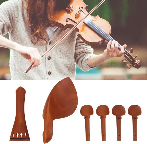 Vista 8 de Accesorios de violín 4/4, kit completo de piezas de madera para violín con soporte para barbilla, clavijas de afinación de corcho