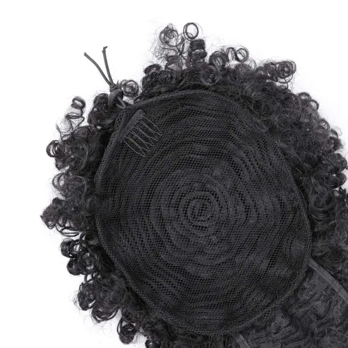 Vista 6 de Cola de caballo con cordón y flequillo, extensiones de cola de caballo afro para mujer, cola de caballo corta y rizada con flequillo con clip para 1b
