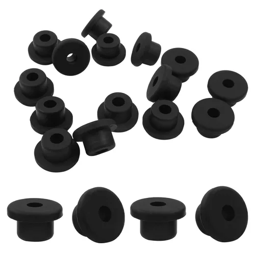 Vista 8 de Hordion 20 ojales de goma con orificio de taladro de 1/2 pulgada, orificio de identificación de 5/16 pulgadas, tapones negros para tubos de vinilo