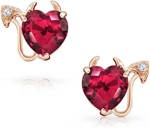 Vista 6 de Romantic Cubic Zirconia Red AAA CZ Infinity Sexy Devil Heart Necklace Stud Earring Pendant Jewelry Set For Women Teen Rose Gold Plated .925 Sterling