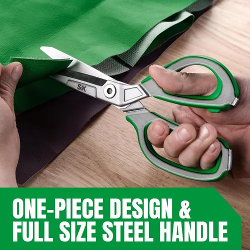Vista 6 de SK - Tijeras resistentes de 9 pulgadas, tijeras multiusos, construcción premium de acero CR-V, hojas forjadas de una sola pieza, mango ergonómico