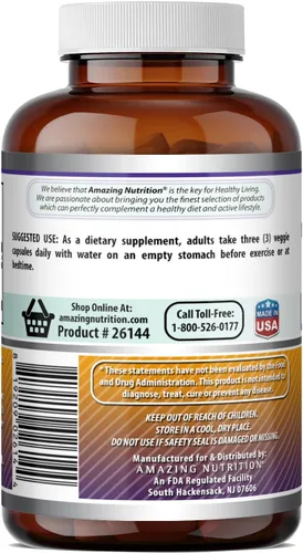 Vista 4 de Amazing Formulas L-Ornitina 1500 mg por porción de cápsulas vegetales suplemento Sin OMG Sin gluten Fabricado en Estados Unidos (120 unidades)