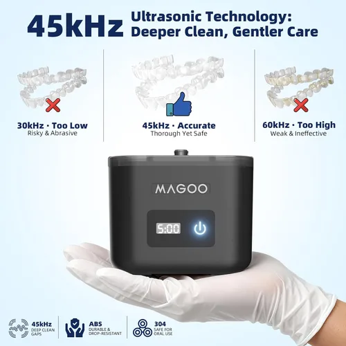 Vista 5 de Máquina limpiadora ultrasónica de retenedores, limpiador de dentaduras, limpiador dental y de joyas todo en uno para alineadores, protectores