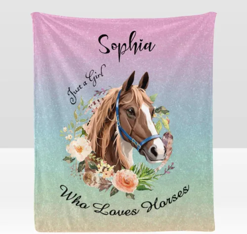 Vista 22 de Manta personalizada con texto en inglés «Just a Girl Loves Hors», manta de forro polar suave con nombre para regalos, sofá cama (50 x 60 pulgadas)