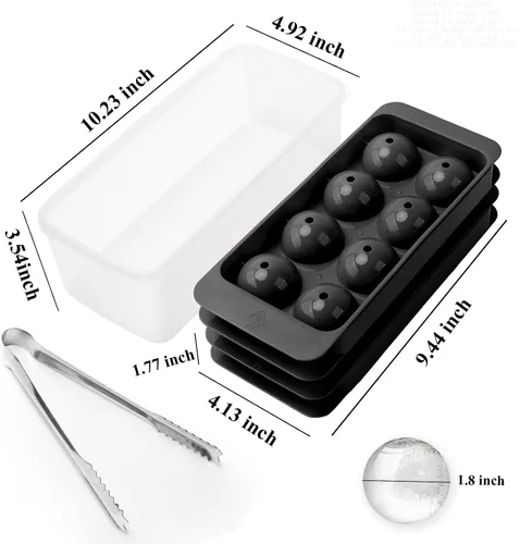 Vista 9 de Molde para cubitos de hielo para whisky, 2 x 8 cubos de hielo de whisky de 1.8 pulgadas, bandeja circular para cubitos de hielo con tapa