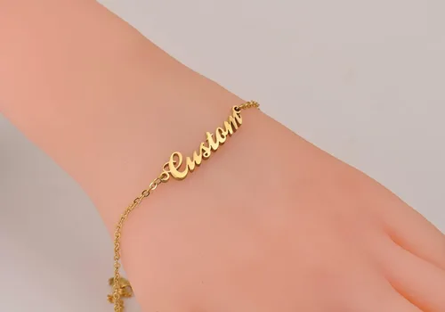 Vista 5 de Pulsera con nombre personalizada chapada en oro de acero inoxidable para mujeres y hermanas