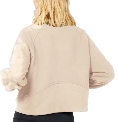 Vista 3 de Sudadera corta con media cremallera para mujer, sudadera con capucha de forro polar, sudadera con capucha de un cuarto para primavera y otoño, ropa