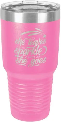 Vista 12 de SHE LEAVES A LITTLE SPARKLE WHEREVER SHE GOES Vaso negro de 30 onzas con popote y tapa superior deslizante Taza de viaje de acero inoxidable