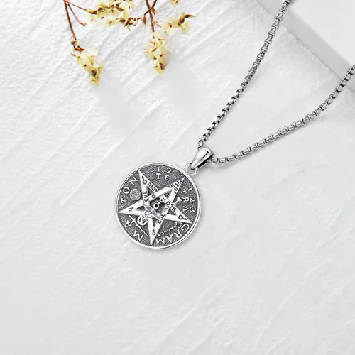 Vista 251 de Collar de pentagrama de plata de ley con triple luna, diosa celta, nudo celta, nudo de brujas, Ankh, sol y luna, Hécate, lilith, Santa Muerte