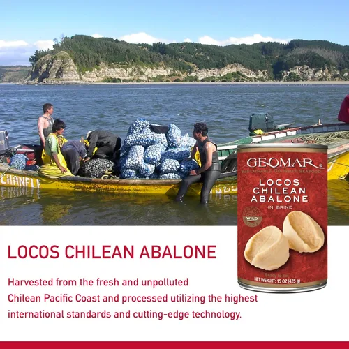 Vista 4 de GEOMAR Locos (Abalón chileno) en salmuera - Atrapados a mano por buzos - Delicia nutritiva de mariscos - Alto en proteínas y listo para comer - 3