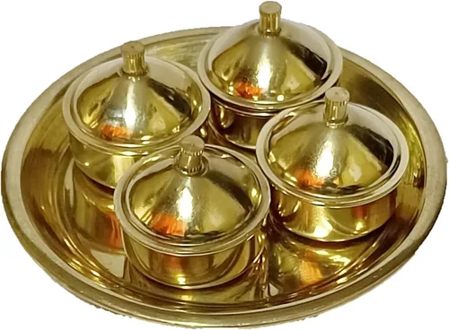 Vista 4 de PARIJAT HANDICRAFT Caja de latón Kumkum, Chandan, soporte para chawal/Kumkum para regalo, Pooja, Thali, Mandir, hogar, templo, regalo