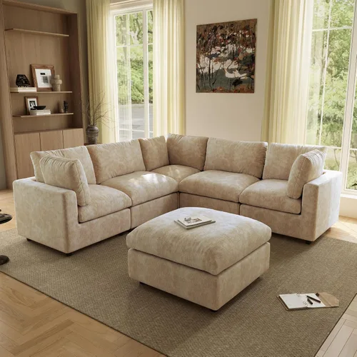 Vista 12 de Sofá modular de nube seccional, moderno sofá en forma de L con otomana, 100 pulgadas, 3 plazas de felpilla para asiento profundo para sala de estar